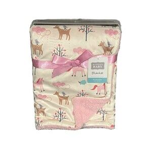 Luvable Friends Baby Blanket Unicorn Deer Magical Forest Pink Sherpa New